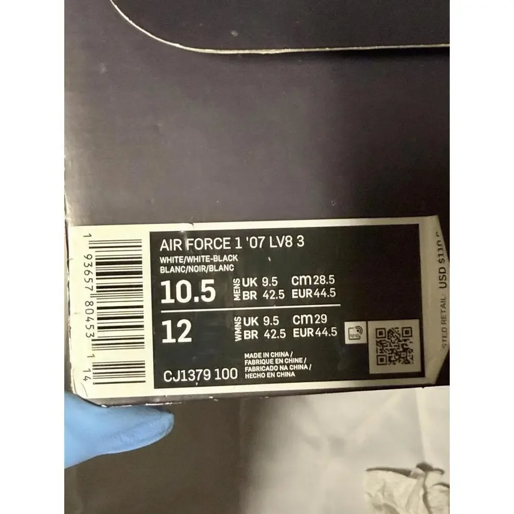 Nike Air Force 1 07 LV8 Double Air White Black Shoes 10.5‎